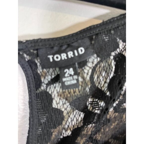 Torrid Floral Skater Dress 24 Black Mesh Neutral Romantic Grunge Preppy Boho 80s - Picture 2 of 15